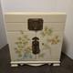 Vintage Japanese Antique Cream Lacquer Jewelry Box Birds & Flower Trees, Brass