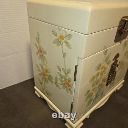 Vintage Japanese Antique Cream Lacquer Jewelry Box Birds & Flower Trees, Brass