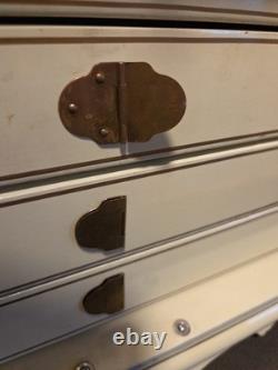 Vintage Japanese Antique Cream Lacquer Jewelry Box Birds & Flower Trees, Brass