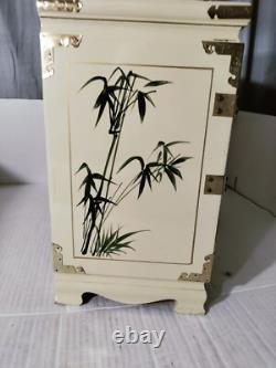 Vintage Japanese Antique White Lacquer Jewelry Box, Huge Gold Painted Birds &