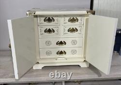 Vintage Japanese Antique White Lacquer Jewelry Box, Huge Gold Painted Birds &