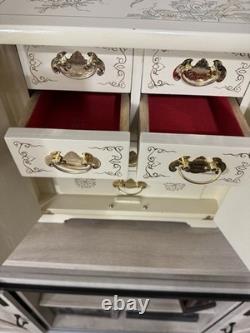 Vintage Japanese Antique White Lacquer Jewelry Box, Huge Gold Painted Birds &