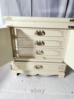 Vintage Japanese Antique White Lacquer Jewelry Box, Huge Gold Painted Birds &