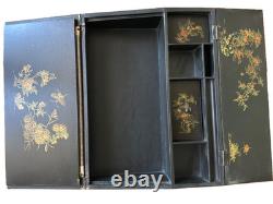 Vintage Japanese Black Lacquer Multi Compartment Sewing Writing Cabinet Box