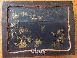Vintage Japanese Black Lacquer Multi Compartment Sewing Writing Cabinet Box