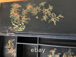 Vintage Japanese Black Lacquer Multi Compartment Sewing Writing Cabinet Box