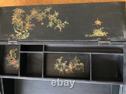 Vintage Japanese Black Lacquer Multi Compartment Sewing Writing Cabinet Box