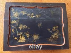Vintage Japanese Black Lacquer Multi Compartment Sewing Writing Cabinet Box