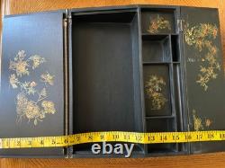 Vintage Japanese Black Lacquer Multi Compartment Sewing Writing Cabinet Box