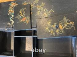 Vintage Japanese Black Lacquer Multi Compartment Sewing Writing Cabinet Box