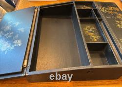 Vintage Japanese Black Lacquer Multi Compartment Sewing Writing Cabinet Box