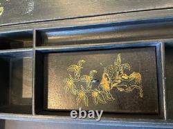Vintage Japanese Black Lacquer Multi Compartment Sewing Writing Cabinet Box
