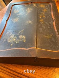Vintage Japanese Black Lacquer Multi Compartment Sewing Writing Cabinet Box