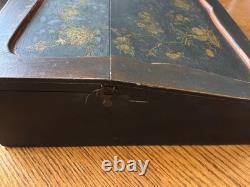 Vintage Japanese Black Lacquer Multi Compartment Sewing Writing Cabinet Box
