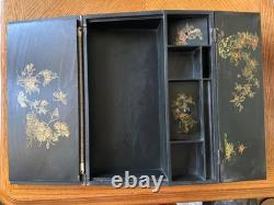 Vintage Japanese Black Lacquer Multi Compartment Sewing Writing Cabinet Box