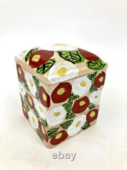 Vintage Japanese Ceramic Jubako Tiered Box, Red White Camellia Artisan Pottery