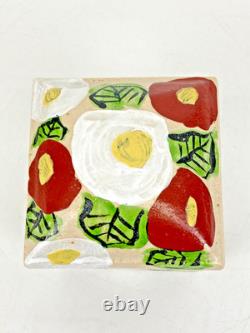Vintage Japanese Ceramic Jubako Tiered Box, Red White Camellia Artisan Pottery