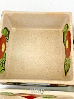 Vintage Japanese Ceramic Jubako Tiered Box, Red White Camellia Artisan Pottery