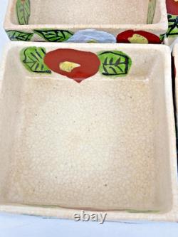 Vintage Japanese Ceramic Jubako Tiered Box, Red White Camellia Artisan Pottery