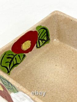 Vintage Japanese Ceramic Jubako Tiered Box, Red White Camellia Artisan Pottery
