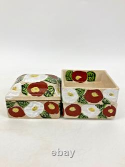 Vintage Japanese Ceramic Jubako Tiered Box, Red White Camellia Artisan Pottery