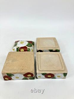 Vintage Japanese Ceramic Jubako Tiered Box, Red White Camellia Artisan Pottery