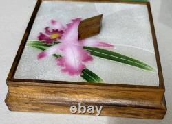 Vintage Japanese Cloisonné Jewelry Box Cattleya orchid Design