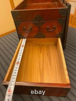 Vintage Japanese Wood Small Tansu Chest Drawer Cabinet Box Metal Fittings