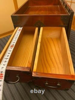Vintage Japanese Wood Small Tansu Chest Drawer Cabinet Box Metal Fittings