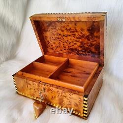 Vintage Jewelry Box, Large lockable thuya wooden burl Box organizer with key