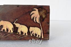 Vintage Jewelry Box Wooden With Inlay Work Christmas Gift Elephants With Palm