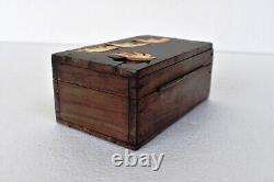 Vintage Jewelry Box Wooden With Inlay Work Christmas Gift Elephants With Palm