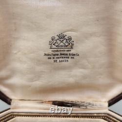Vintage Jewelry Display Box Brown Leather Velvet Satin Lined St Louis Antique 4