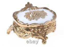 Vintage Jewelry Trinket Box Ornate Floral Gold Tone Oval Vintage 1962 Japan