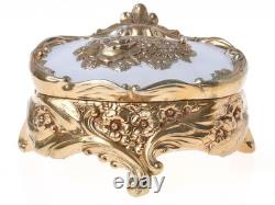 Vintage Jewelry Trinket Box Ornate Floral Gold Tone Oval Vintage 1962 Japan