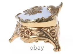 Vintage Jewelry Trinket Box Ornate Floral Gold Tone Oval Vintage 1962 Japan