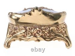 Vintage Jewelry Trinket Box Ornate Floral Gold Tone Oval Vintage 1962 Japan