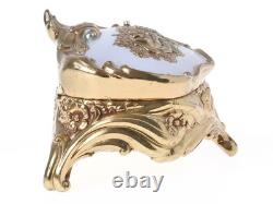 Vintage Jewelry Trinket Box Ornate Floral Gold Tone Oval Vintage 1962 Japan