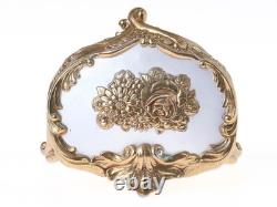 Vintage Jewelry Trinket Box Ornate Floral Gold Tone Oval Vintage 1962 Japan