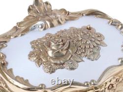 Vintage Jewelry Trinket Box Ornate Floral Gold Tone Oval Vintage 1962 Japan
