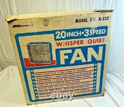Vintage Kmart 20 Box Fan Robin Egg Blue 3 Speed No K-223 Whisper Quiet With Box