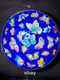 Vintage Korean Fine Silver cloisonne enamel round trinket box