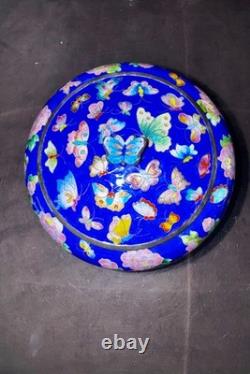 Vintage Korean Fine Silver cloisonne enamel round trinket box