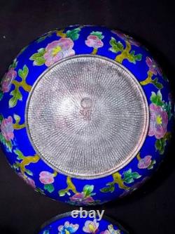 Vintage Korean Fine Silver cloisonne enamel round trinket box