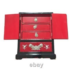 Vintage Korean Najeonchilgi Mother of Pearl Red Lacquer Jewelry Box Cabinet Lock