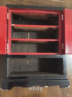 Vintage Korean Najeonchilgi Mother of Pearl Red Lacquer Jewelry Box Cabinet Lock