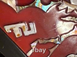 Vintage Korean Najeonchilgi Mother of Pearl Red Lacquer Jewelry Box Cabinet Lock
