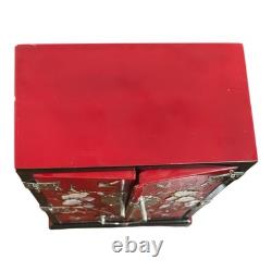 Vintage Korean Najeonchilgi Mother of Pearl Red Lacquer Jewelry Box Cabinet Lock Vintage Korean Najeonchilgi Mother of Pearl Red Lacquer Jewelry Box Cabinet Lock