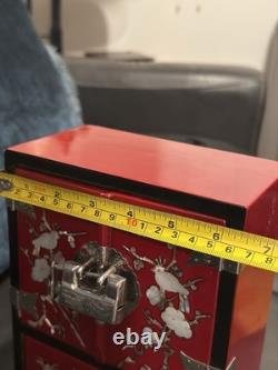 Vintage Korean Najeonchilgi Mother of Pearl Red Lacquer Jewelry Box Cabinet Lock