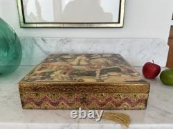 Vintage LARGE Gold FLORENTINE ITALIAN Wood Jewelry BOX Procession of the Magi